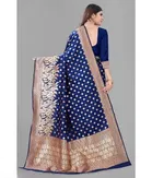 Litchi Silk Woven Design Saree for Women, Navy Blue 