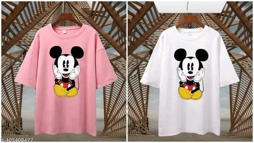 Cotton Blend T-shirt for Women, Pink & White, Pack of 2 (L)