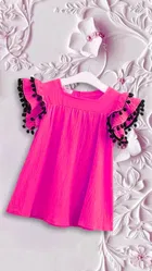 Cotton Blend Solid Frock for Girls 
