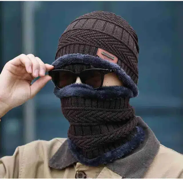 Balaclava Cap with Neck Warmer for Men & Women (Brown, Set of 1)