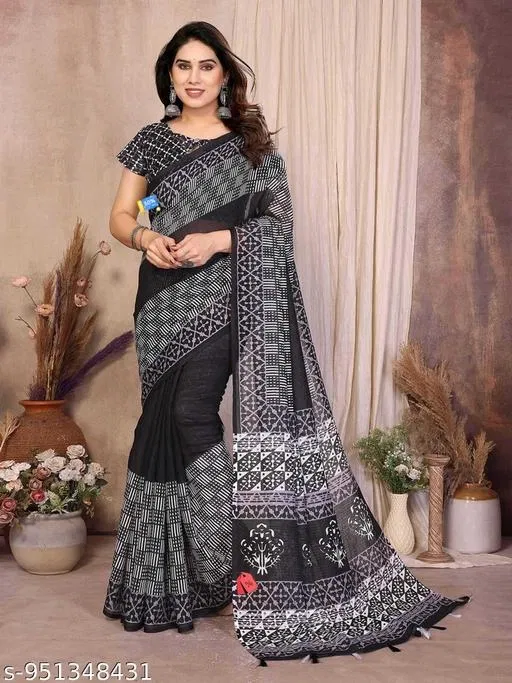 Black Saree for Women (Black, Free Size)