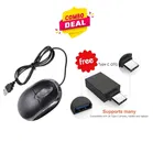 Mini Wired USB Optical Mouse with OTG Type C (Black, Set of 2)