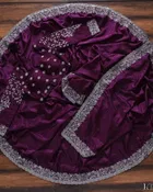 Poly Georgette Embroidered Saree for Women, Wine 
