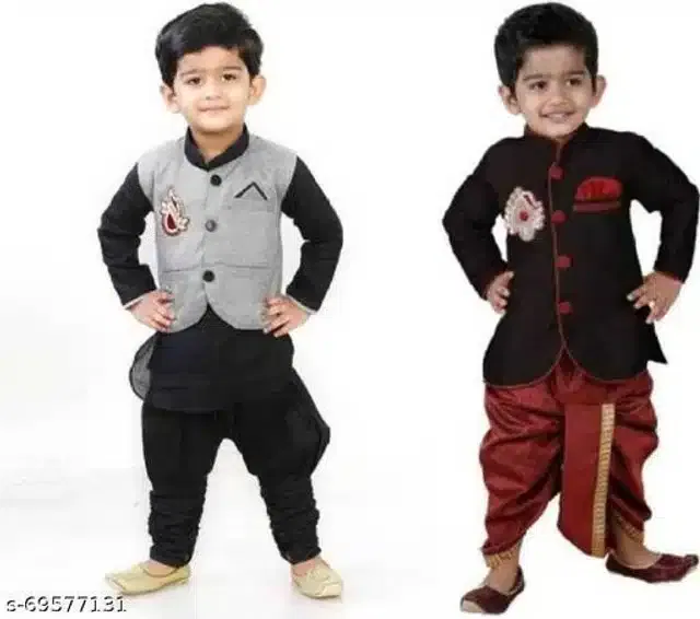 Sherwani Set for Boys (Multicolor, 3-4 Years) (Pack of 2)