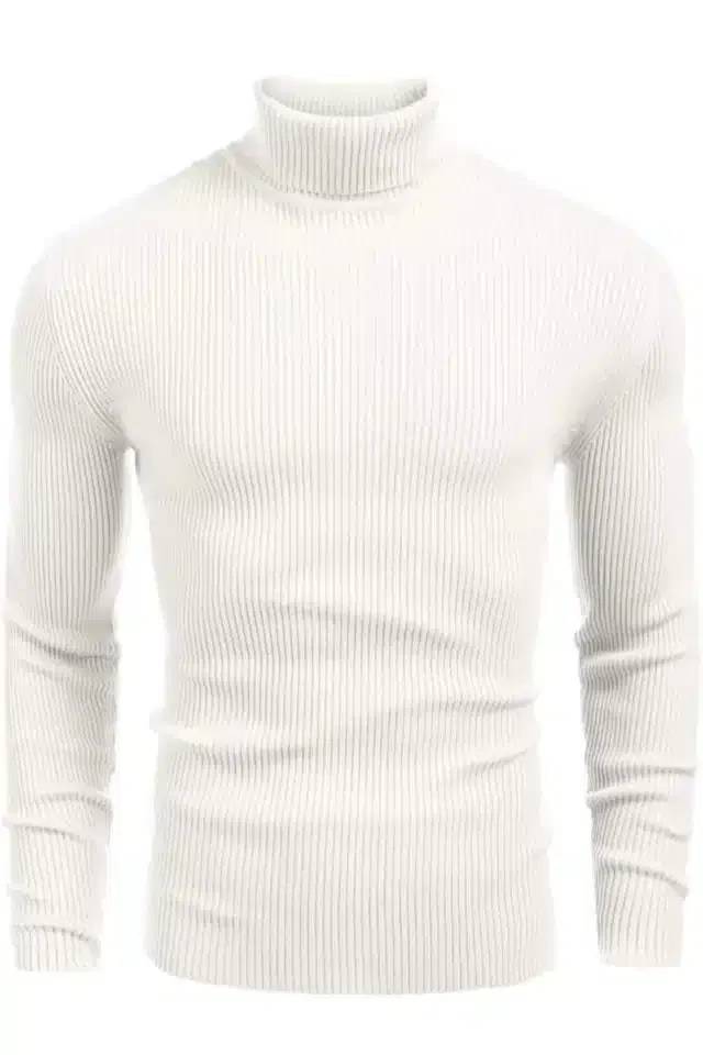 Cotton Blend High Neck Sweater for Men (White, XL)