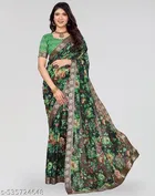 Georgette Printed Saree for Women, Green 
