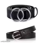 Faux Leather Belt for Women, Black, Pack of 2 