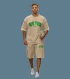 Polyester Printed Co-Ord Set for Men, Beige 