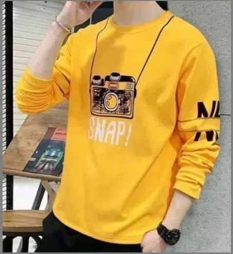 Men's Printed Full Sleeves T-Shirt (Mustard, M) (SV-31)