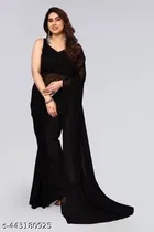 Georgette Solid Saree for Women, Black 