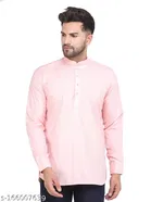 Cotton Blend Solid Short Kurta for Men 