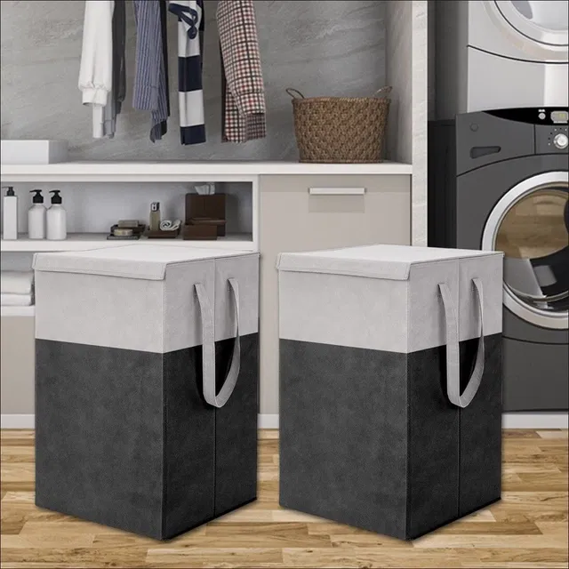Canvas Laundry Basket,Black, (Pack Of 2)