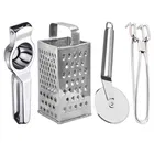 Oc9 Stainless Steel Lemon Squeezer & 4 in 1 Grater Or Slicer & Pizza Cutter & Utility Pakkad Kitchen Tool Set 