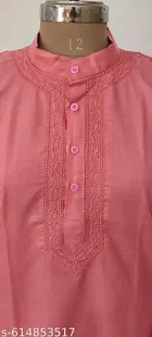 Cotton Solid Kurta Set for Men, White & Pink 