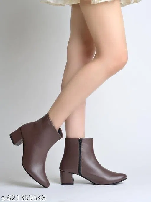 Solid Heeled Boots for Women Brown (8)