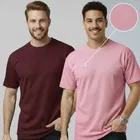 Polyester Round Neck T-shirt for Men, Multicolour, Pack of 2 