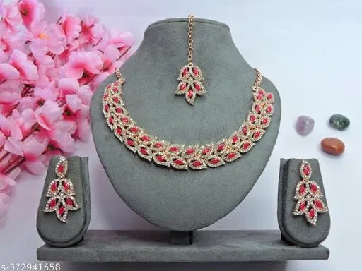 White Diamond Colour Kundan Rhodium plated Jewellery for Women (Pink, Free Size)