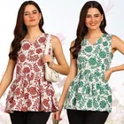 Rayon Printed Flared Top for Women (Red & Green, S) (Pack of 2)