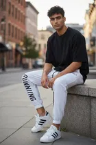 Cotton Blend Printed Track Pant for Men, White 