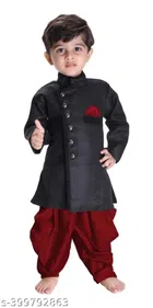 Cotton Blend Sherwani for Boys (Red & Black, 3-6 Months)