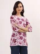 Womens Floral Print Short Rayon Kurti 