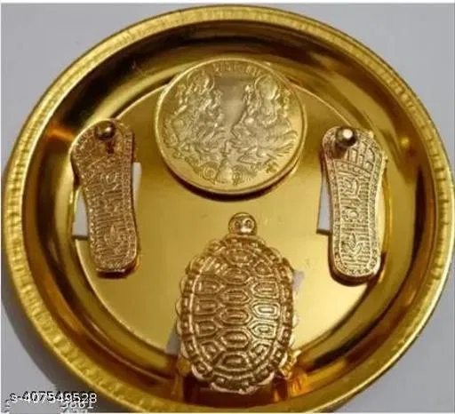 Laxmi Plate Brass Tortoise with Plate (Yellow, 1)