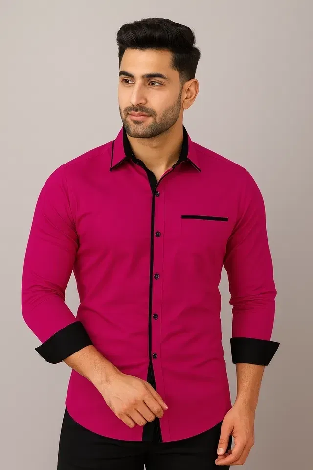 Full Sleeves Shirt for Men (Dark Pink, M)