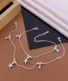 Trendy Silver-Plated Star & Bead Design Anklet for Women and Girls, 1 Pair Pack of 2