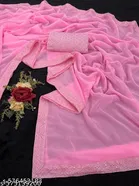 Georgette Applique Saree For Women, Pink