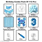 Prince Theme 3rd Happy Birthday Decoration Items For Girls, Multicolor, Pack of 112