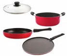 Aluminium Nonstick Cookwear Set with Glass Lid (Red, Set of 4)