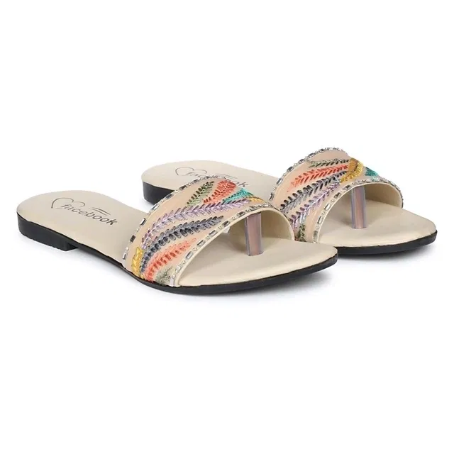 Zakozee Flats for Women (Cream, 5)