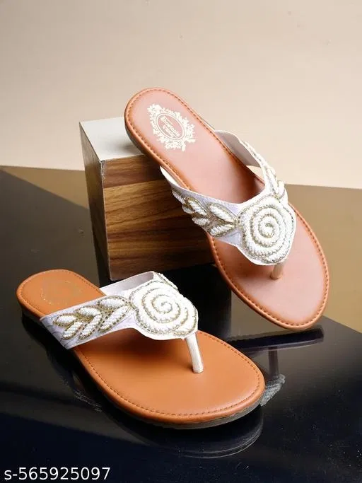 Shoetopia Embellished Flat Sandals White (IND-9)