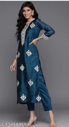Rayon Embroidered Kurta with Pant & Dupatta for Women 