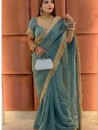 Bollywood Satin Butti Embroidered Saree for Women 