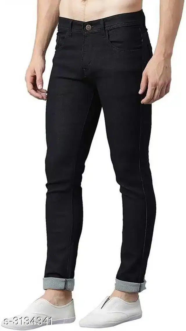 Cotton Jeans for Men (Black, 30)