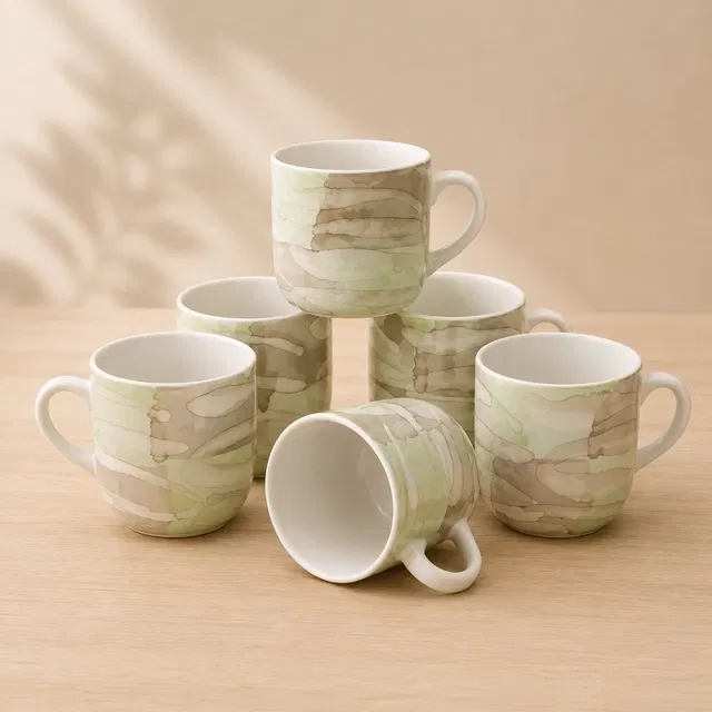 Ceramic Tea & Coffee Cup, White, Pack of 6 (140 ml)