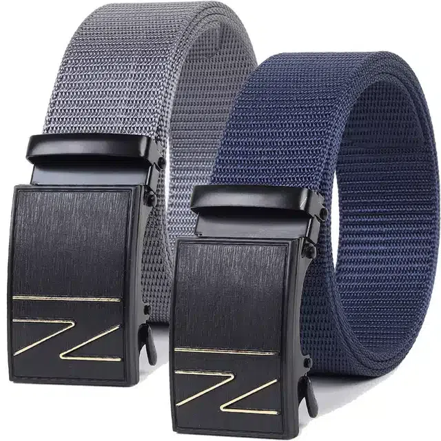 Casual Nylon Belts for Men (Grey & Blue, Pack of 2)