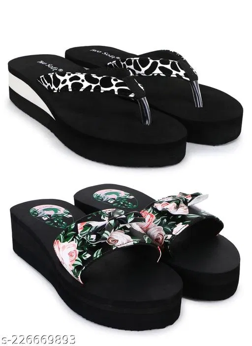 Twosoft EVA Flip-flops for Women (Multicolor, 8) Pack of 2