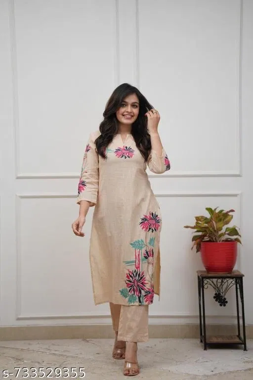 Kurta Set for Women (Cream, XL)