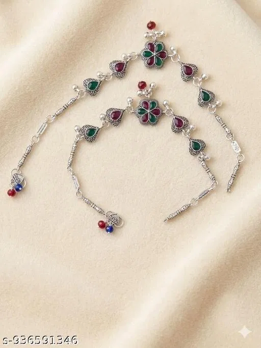 Elegant Anklets for Women (Silver, Free Size)