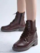 Solid Heeled Boots for Women Brown 