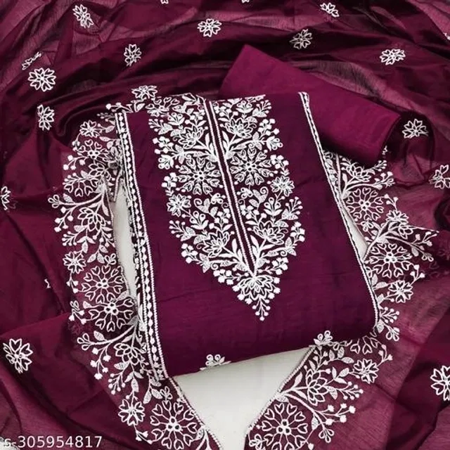 Embroidered Unstitched Suit for Women (Wine, 2.25 m)