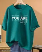 Cotton Blend Printed T-shirt for Women, Green & Blue, Pack of 2 
