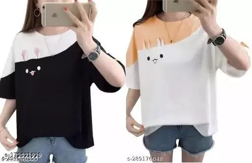 Nylon T-shirt for Women, Multicolour, Pack of 2 (M)
