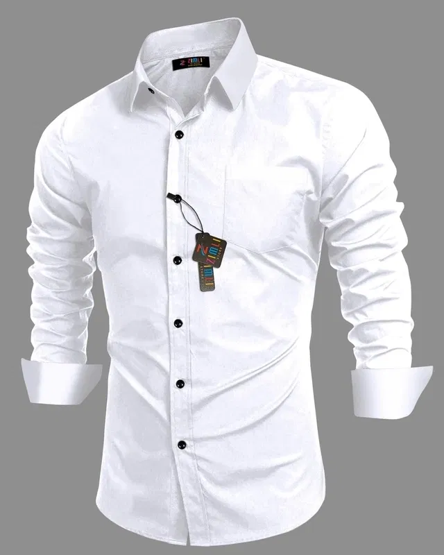 Cotton Blend Solid Shirt for Men, White (XL)