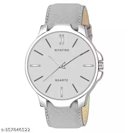 Stainless Steel Dial with PU Strap Analog Watch for Men, Grey