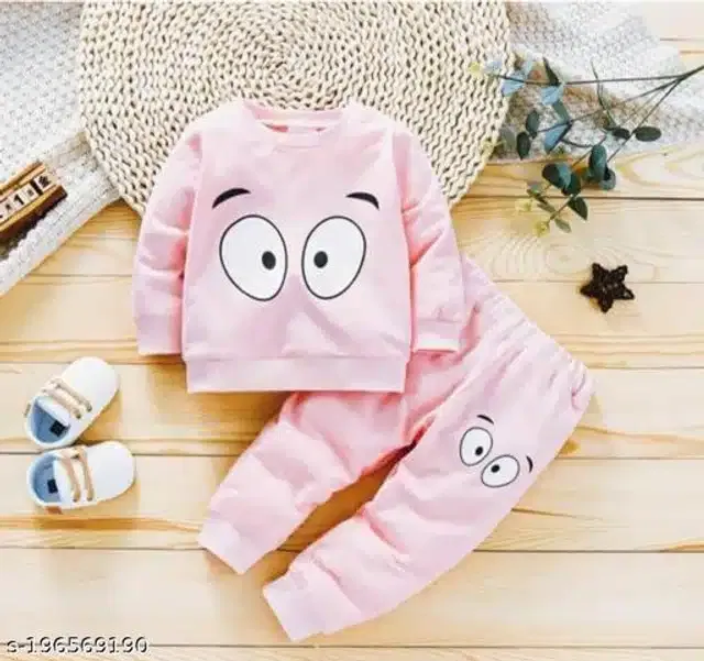 Hosiery Cotton Full Sleeves T-Shirt with Pant Clothing Set for Kids (Pink, 6-12 Months)