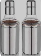Stainless Steel Oil Dispenser Bottle with Lid (Silver, 1000 ml, Pack of 2)