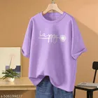 Cotton Blend Printed T-shirt for Women, Purple 